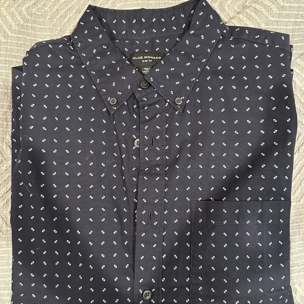 Club Monaco Navy Button Down Pocket Shirt Large Slim Fit